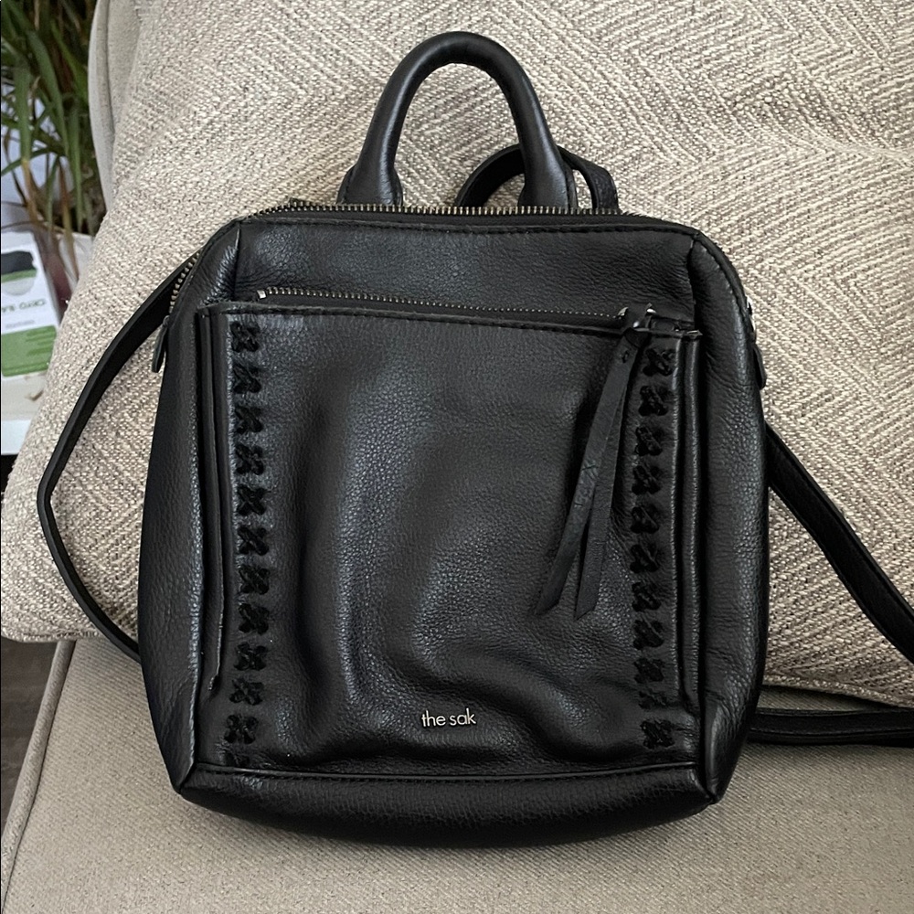 The Sak Black Leather Backpack with Floral Detail